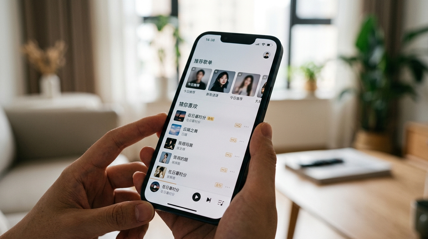 汽水音乐应用界面截图,展示高解析度音频选项和个性化推荐功能