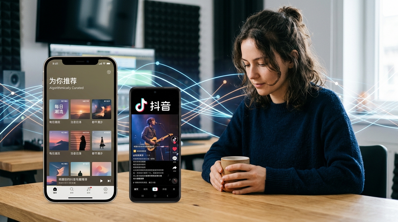 汽水音乐与抖音生态协同的算法推荐机制对比示意图