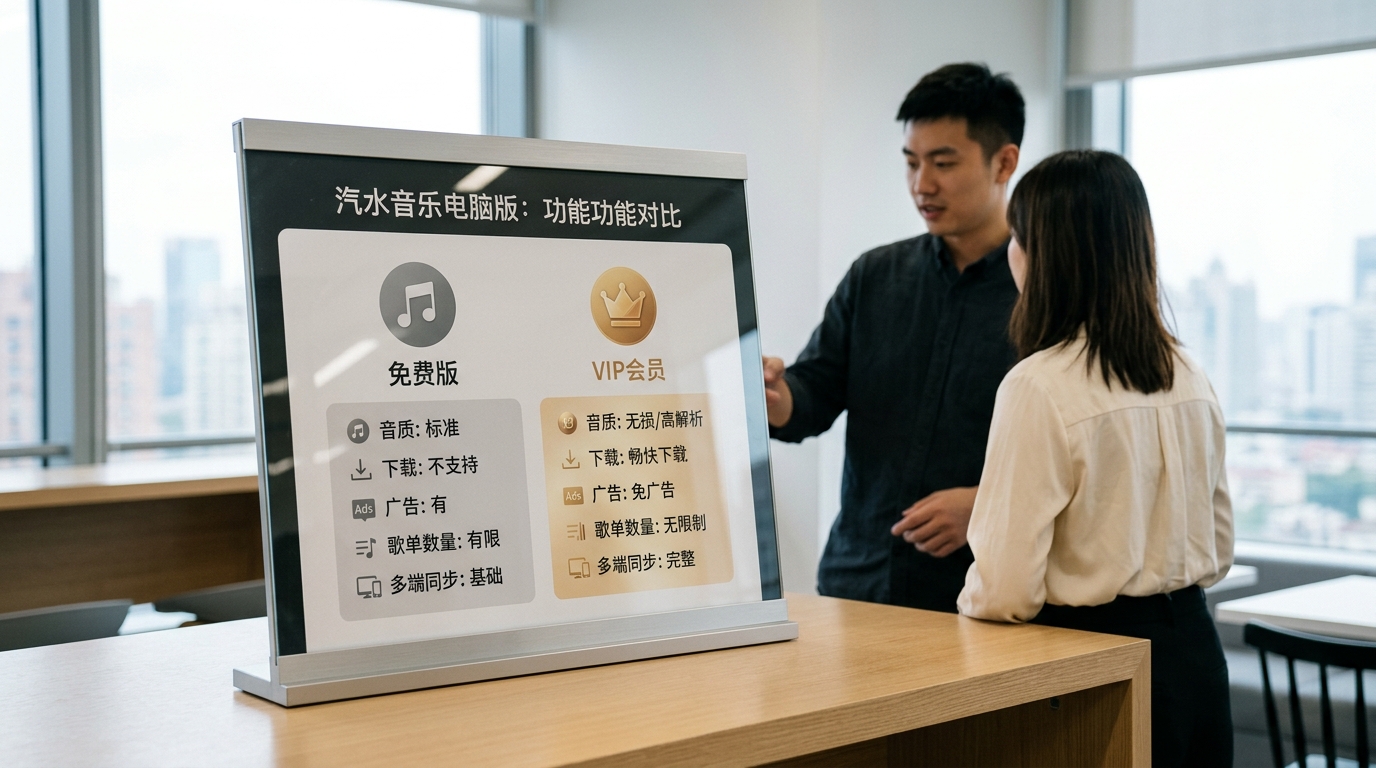 汽水音乐电脑版免费版与VIP会员功能权益对比表格