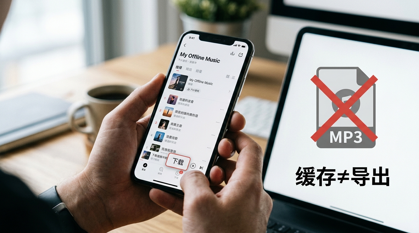 汽水音乐下载离线缓存与MP3导出区别示意图