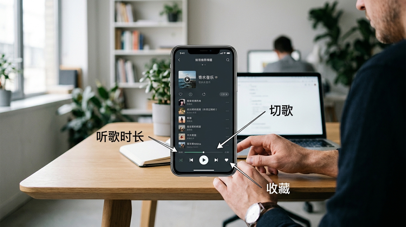 汽水音乐推荐算法行为信号与隐私设置示意图