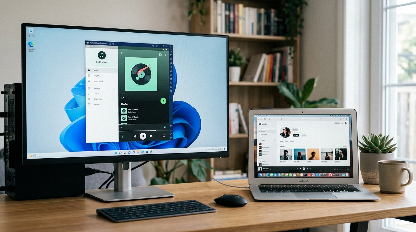 汽水音乐电脑版在Windows模拟器和Mac网页端的安装对比